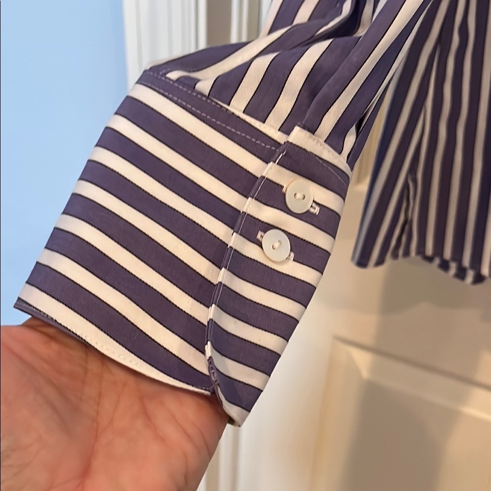 # Foxcroft Sz 8 Blue & White Striped Button Down Shirt - Picture 4 of 4